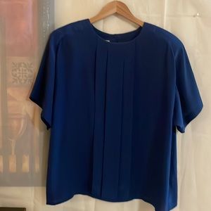 Kathy White - Womens Blouse Top Size 42 US XL Royal Blue Short Sleeves Crew Neck